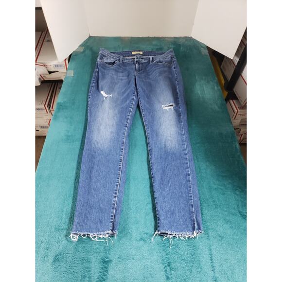 Guess Jeans Size 30 Womens Blue Pants Stretch Denim Mid Rise Fray Hem Cropped - Picture 1 of 13